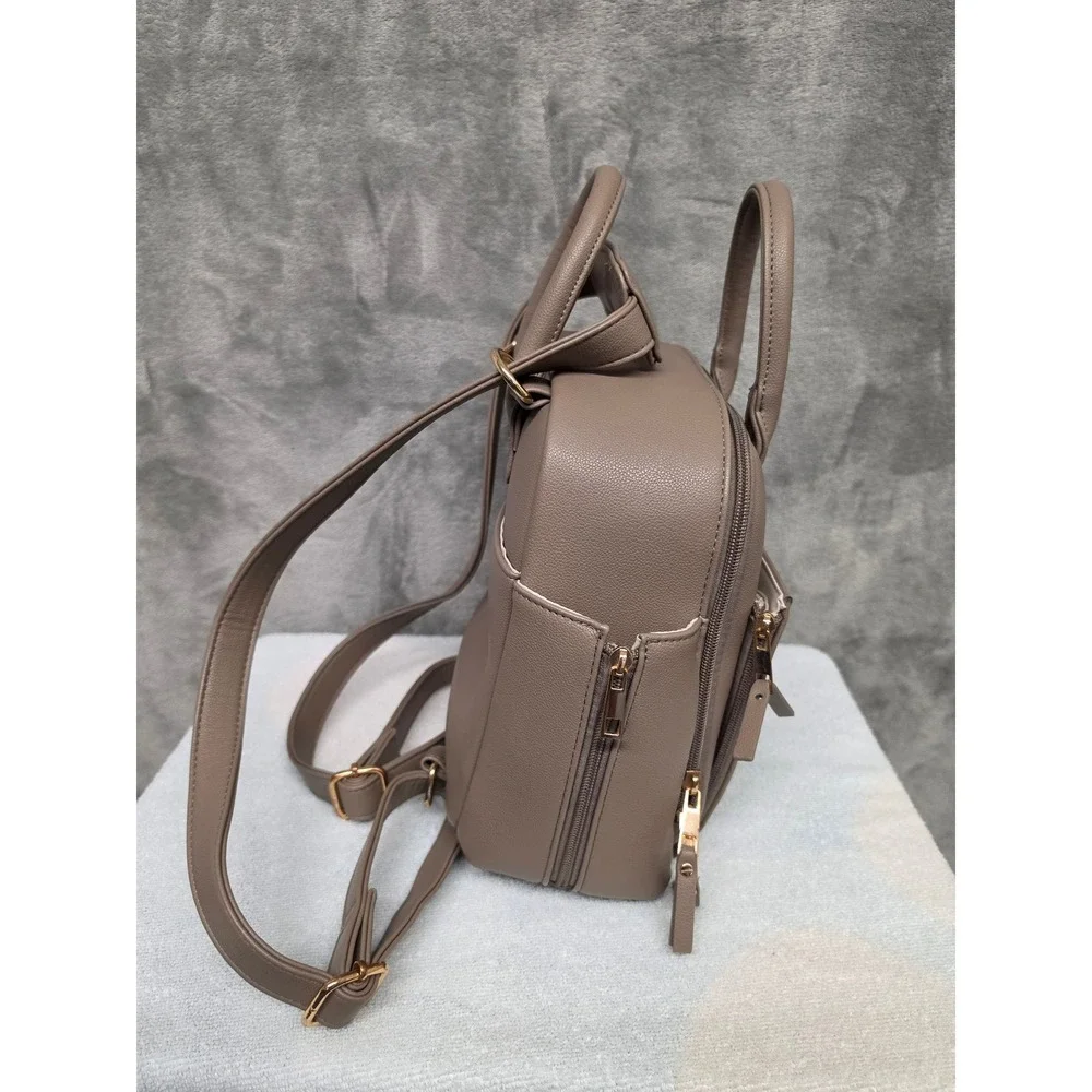 Ayla & Co The Mini Taupe Vegan Leather Diaper Bag Backpack Organizer Taupe